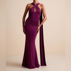 NWT Lulus Noretta Plum Jersey Knit Keyhole Cutout Sash Maxi Dress